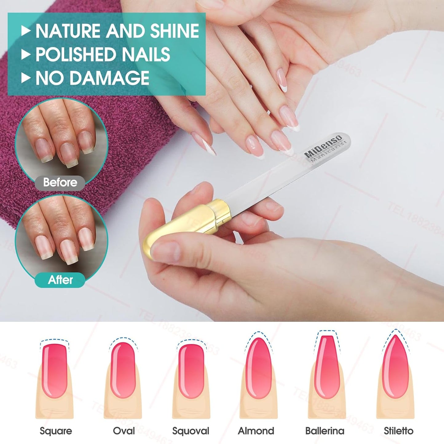 Premium Gift, Glass Nail File with Case, 2 Pack Crystal Nail Files for Natural Nails, Artificial Nails Manicure Pedicure Nail Care Kit Set, Xmas Present for Women and Man(Gold+Pink)