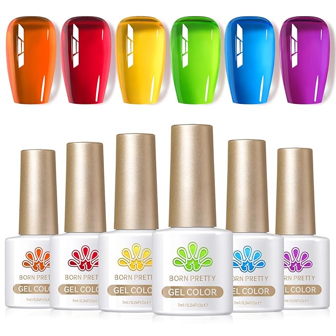 Born Pretty Neon Jelly Gel Polish Halloween Gel Nail Polish,Blood Wine Red Burgundy Brown Blue Purple Green Translucent,Soak Off U v LED Light Cure Nail Art Kit for Salon Manicure and DIY at Home