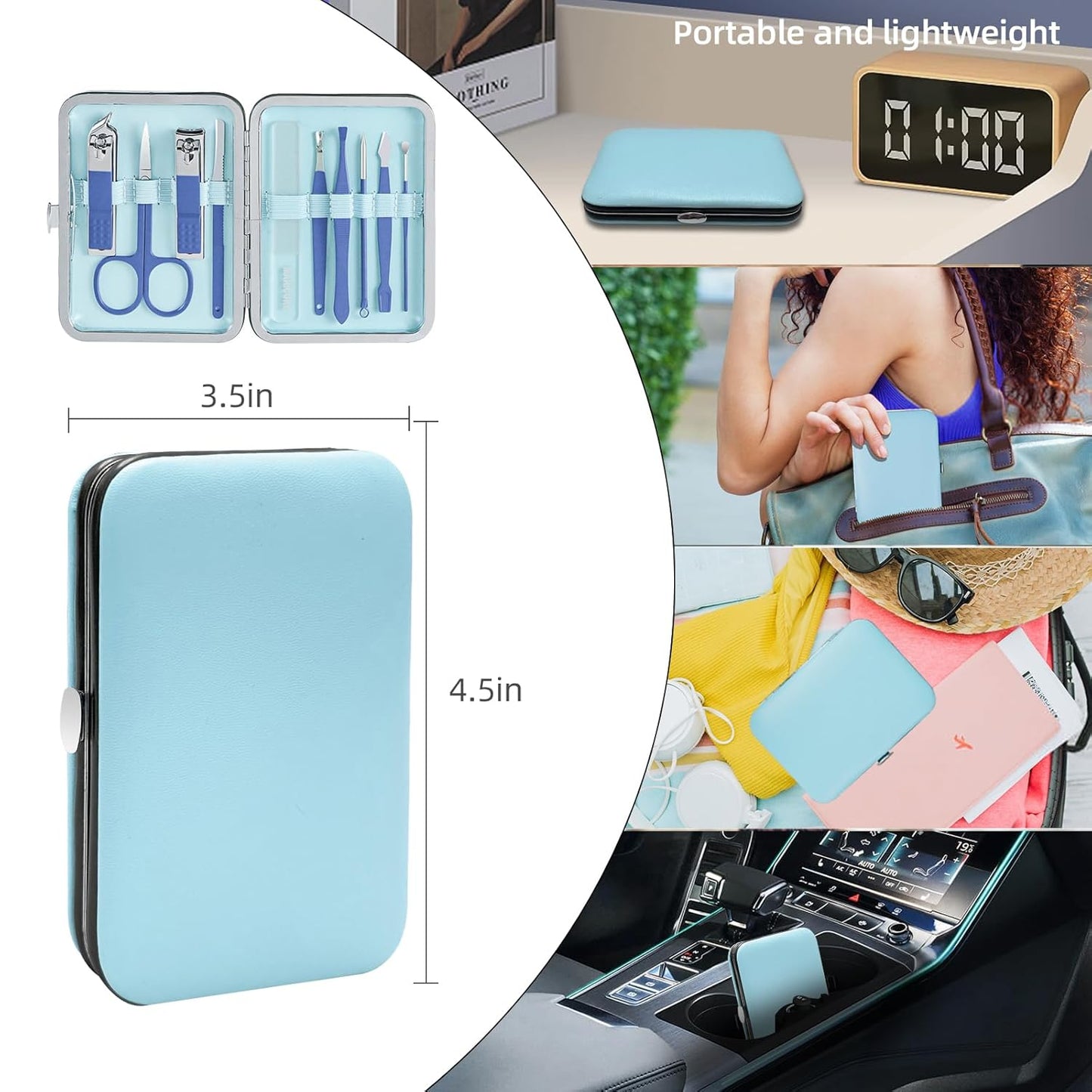 Manicure Set 10 pcs Personal Care Manicure kit for Men,Mens Nail Grooming kit, Andrea Nail kit,Nail Care Tools with Luxurious Travel Case(Blue)