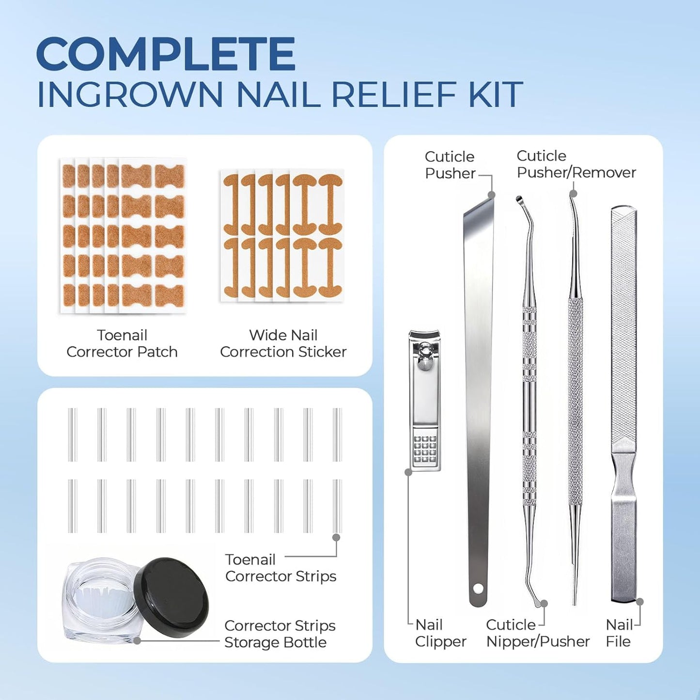 Ingrown Toenail Corrector Set with Correction Strips, Professional Ingrown Toenail Removal Kit Pedicure Tool Set, In Grown Toe Nail Remover Curve Tape at Home for Men Women