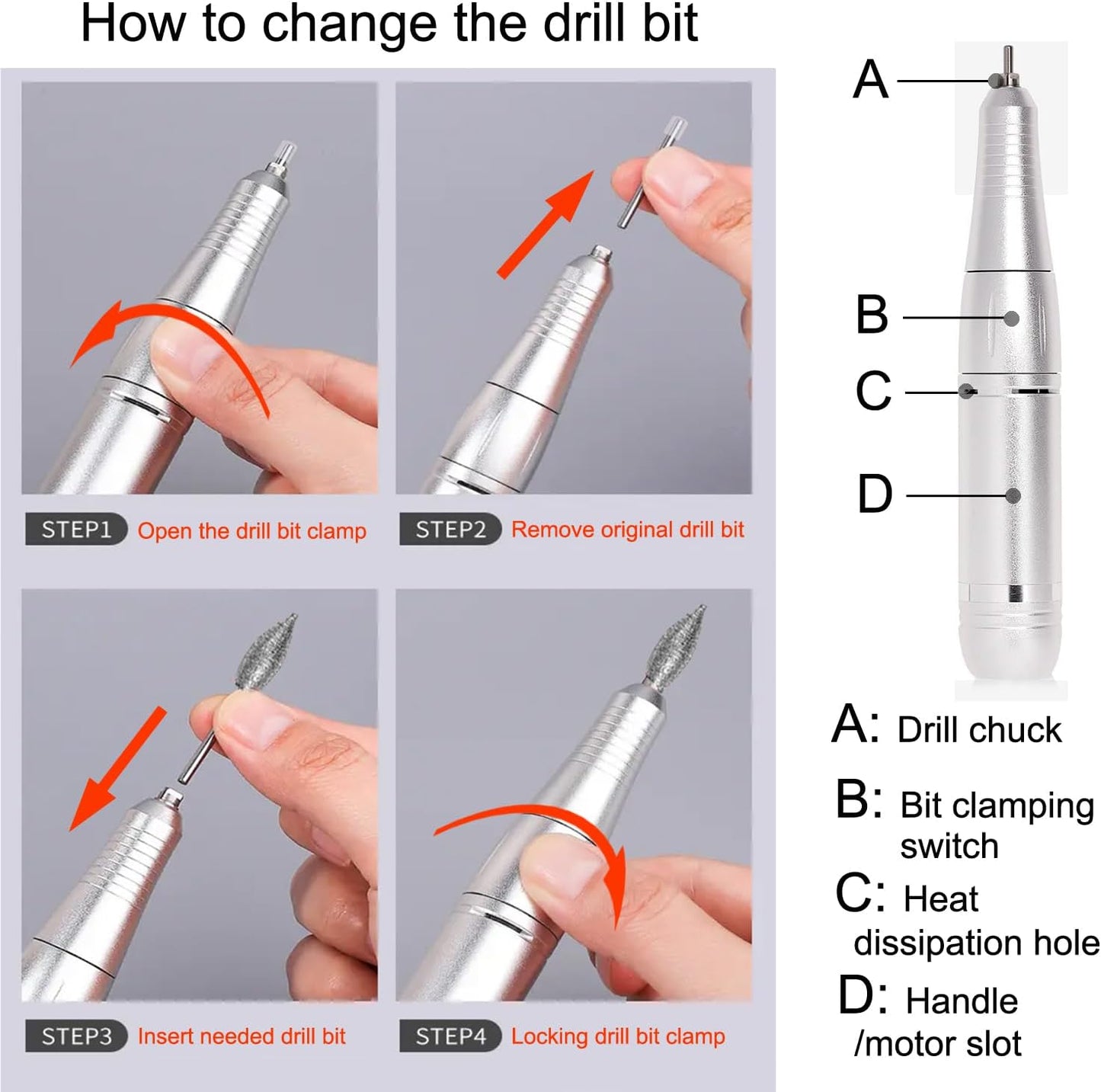 Electric 45000RPM Nail Drill Machine Rechargeable Portable Nail File Electric DIY Nail Drill Kit with Smart LCD Screen for Gel Nail Manicure and Pedicure Reflective Body etc(Multicolor)
