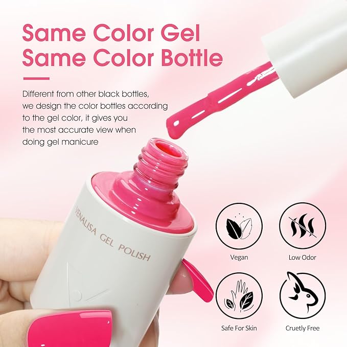 VENALISA 10 ML Pink Gel Nail Polish Set with DIY Nail tips Kit, 5 Pcs Pink Red Orange Gel Polish Color High Gloss Soak Off U V Nail Manicure Salon DIY