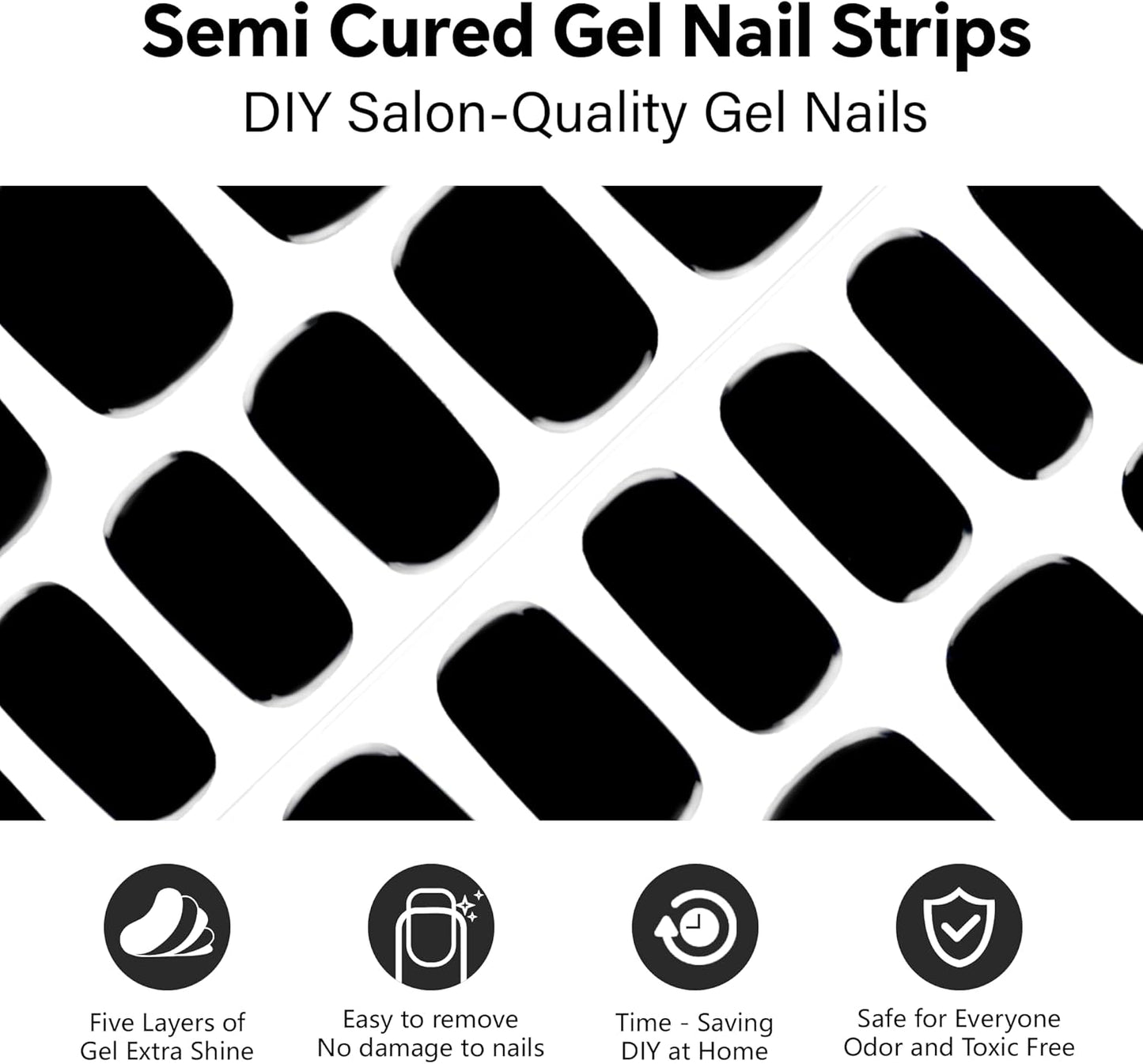Semi Cured Gel Nail Strips-Gel Nail Stickers with UV Light Required Glossy Salon Look Fast-Easy Apply and Peel Off,Chip Free Manicure Kit,Works with Any UV/LED Lamps(Onyx)