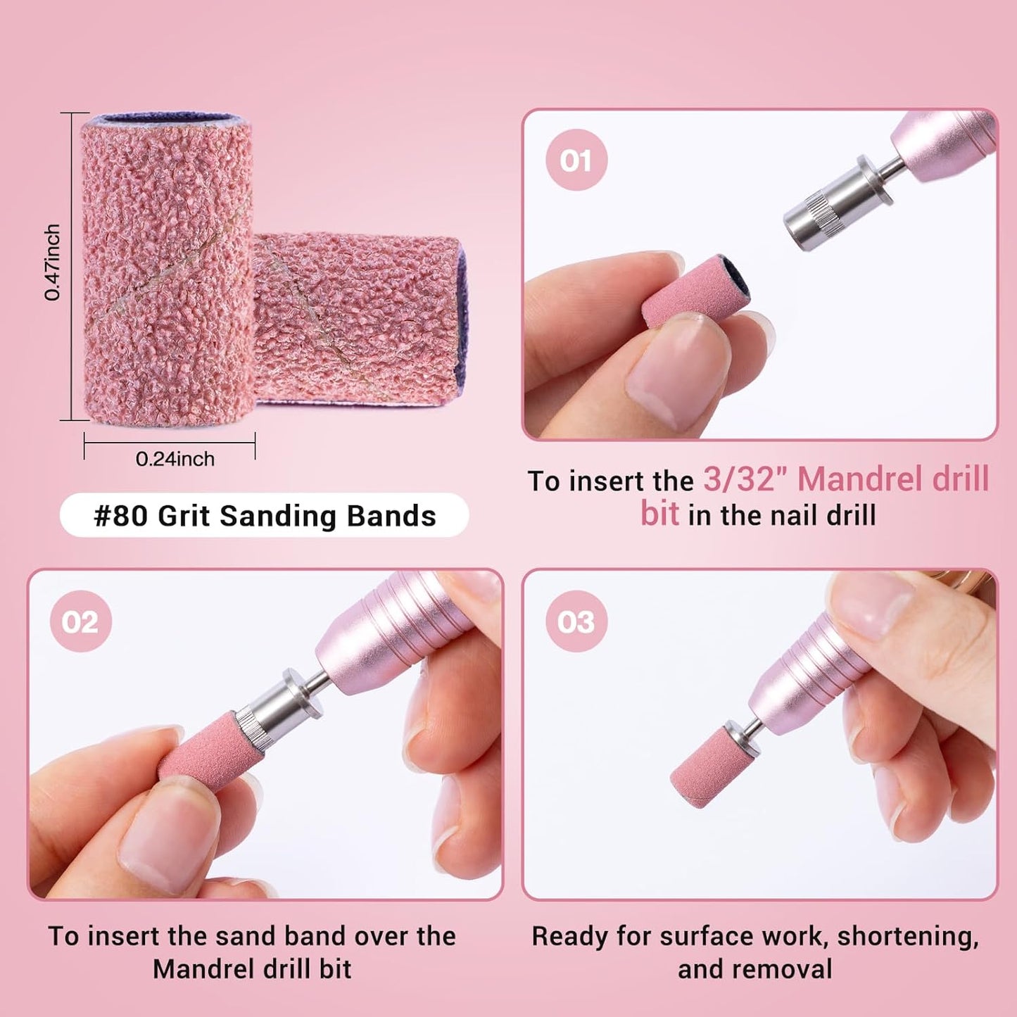 MelodySusie 100 Pcs Nail Drill Bits Sanding Bands for Nail Drill 80 Coarse Grit Nail File Sanding Bands for Acrylic Nails Gel Manicures and Pedicure