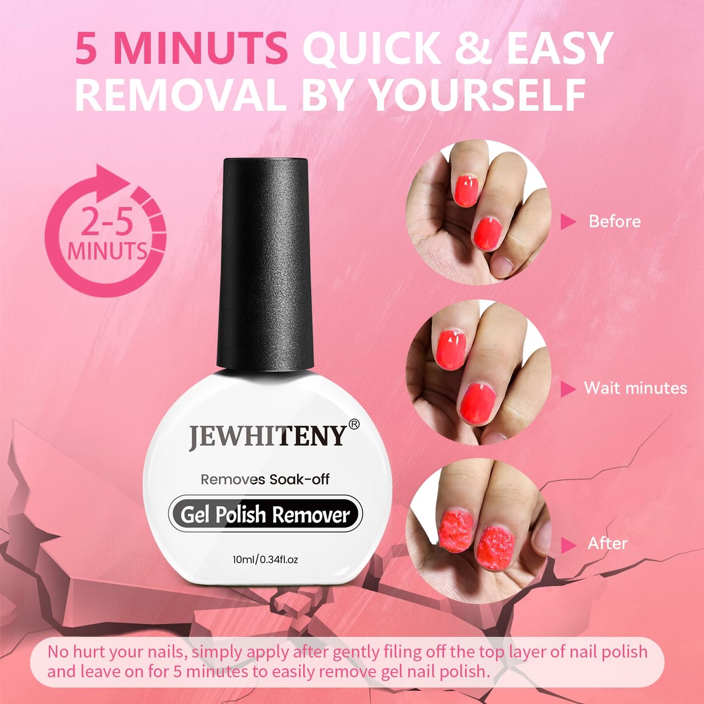 JEWHITENY Gel Nail Polish Remover Set: 2 Bottles of 10ml Nail Polish Remover and two manicure tools,Quickly and Easily Remove Nail Polish Without Soaking or Wrapping professional Gel Remover for Nails