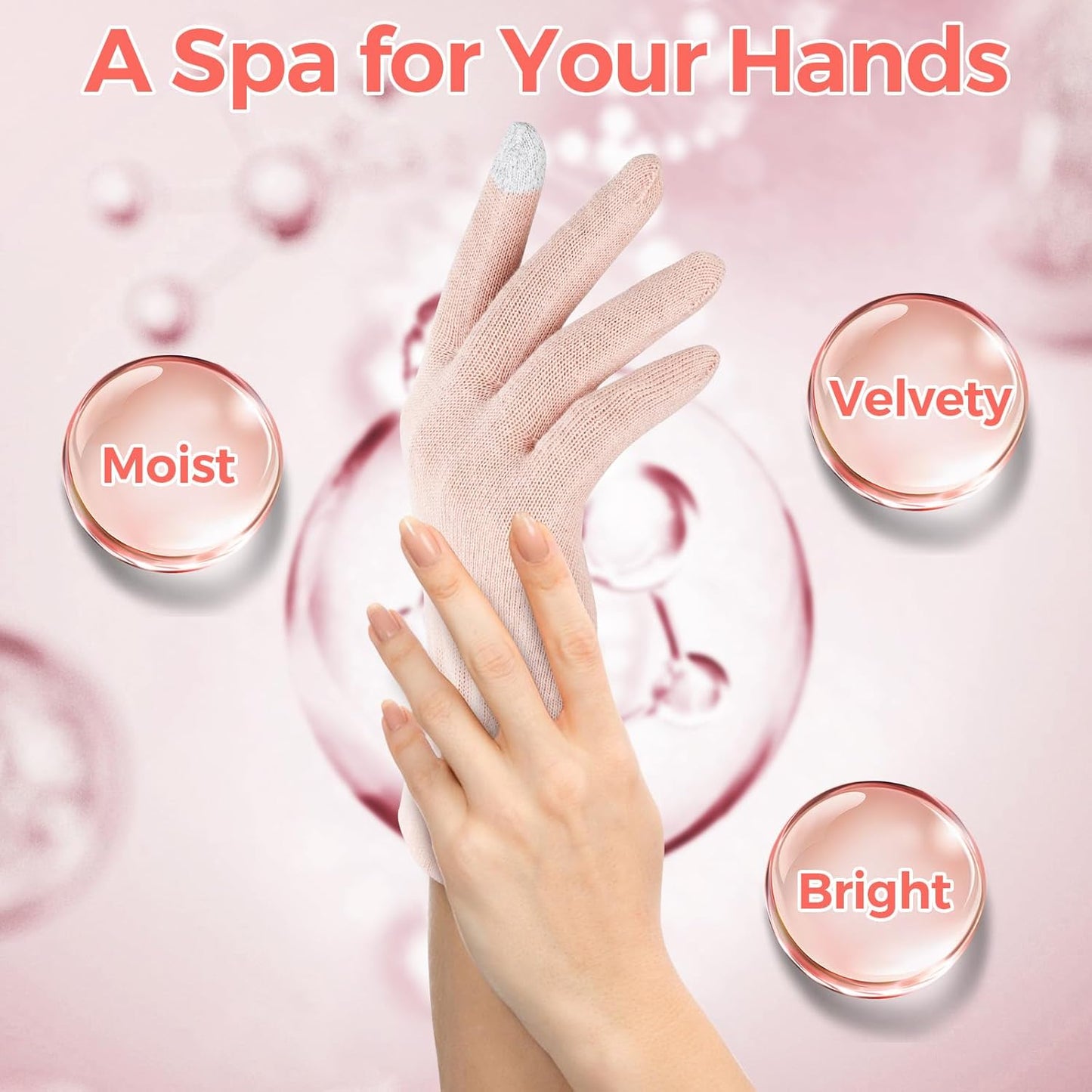 Donfri Cotton Moisturizing Gloves Overnight 2 Pairs Touchscreen Fingers for SPA Dry Hands Hand Care Day and Night Moisturizing (Small-Pink)
