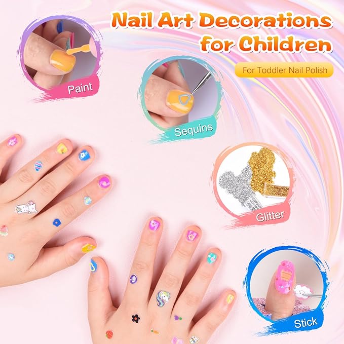 Kids Nail Polish Non-Toxic Nail Polishs Set For Girls Water Based Peel Off Quick Dry Nail Polish 6 Colors Nail Art Kits For Kids Age 3+ Girl Birthday Gift