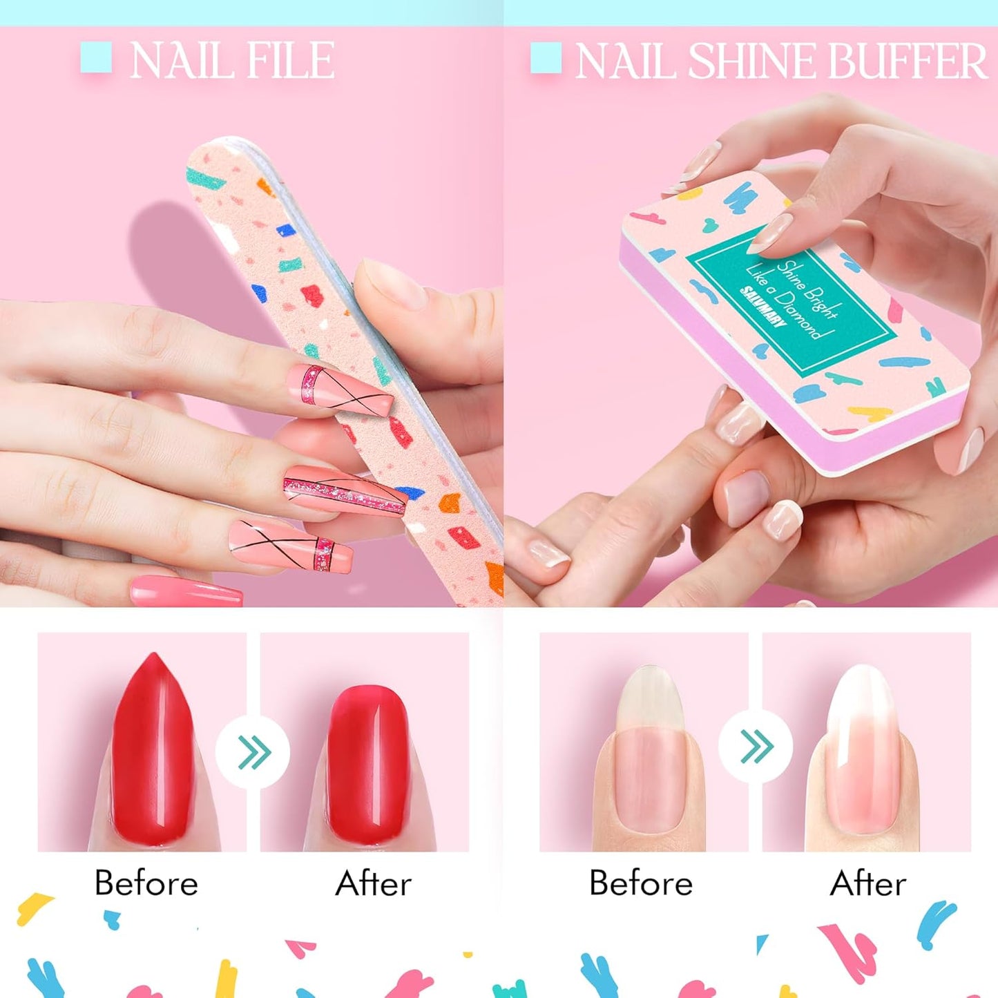 Nail File and Buffer Set - Gifts for Women - Ultimate Shine Nail Buffing Block Shiner Polisher with Professional 100/180 Grit Nail Files Emery Boards Manicure Tools for Natural Acrylic Nails