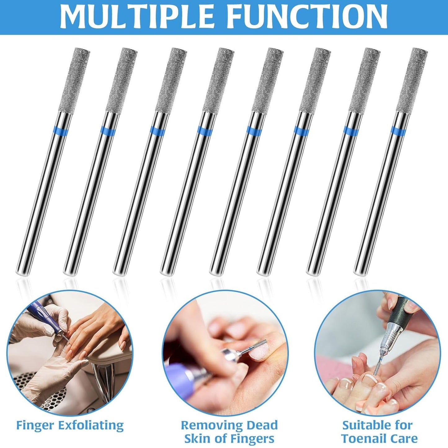 8Pcs Cuticle Clean Drill Bit Set, Diamond Columnar Cuticle Clean Nail Drill Bit Professional Cuticle Clean Nail Drill Bit Sets Remove Cuticle Dead Skin for Home DIY Nail Manicure Salon Supplies