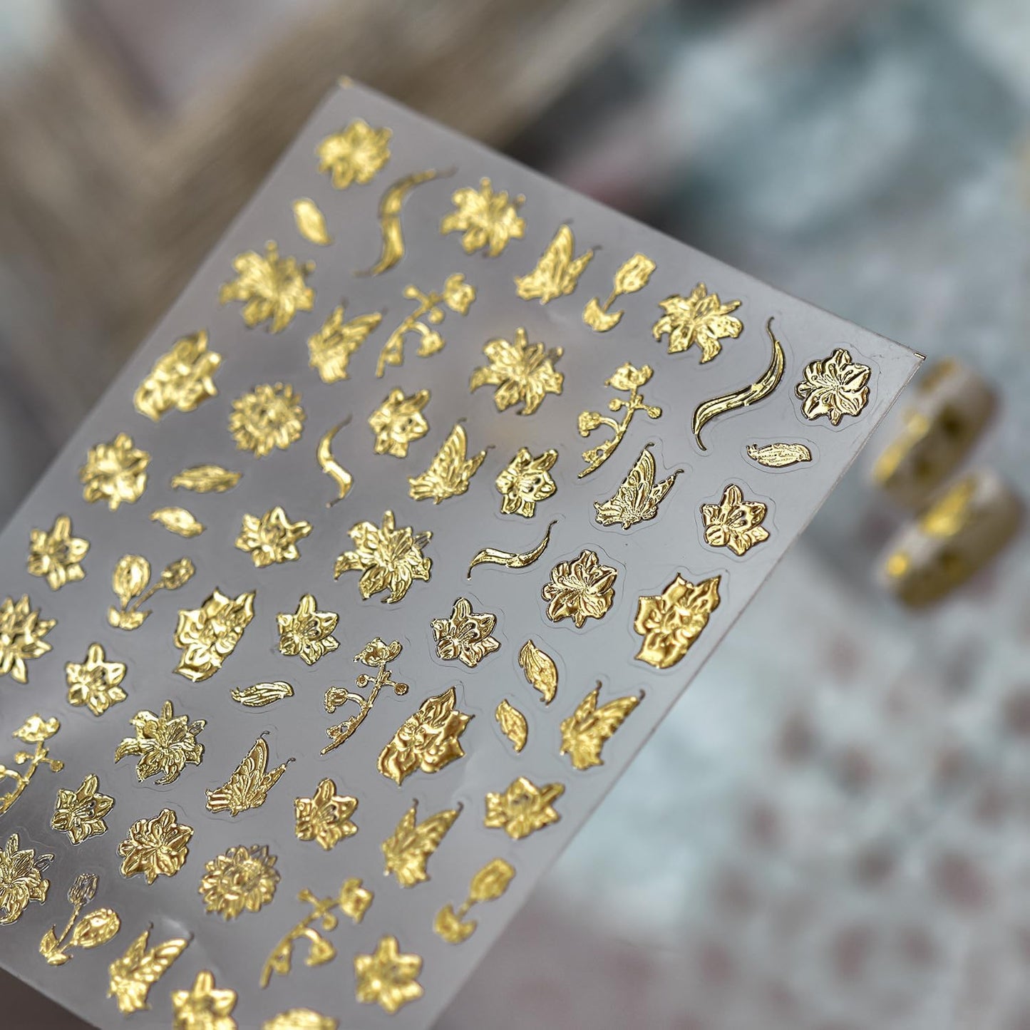 1 Sheets 5D Embossed Fall Nail Stickers for Nail Art Self-Adhesive Gold Flower Nail Art Stickers Gold Butterfly Autumn Leaves Nail Decals Floral Nail Design Sticker for Women Nails Decoration
