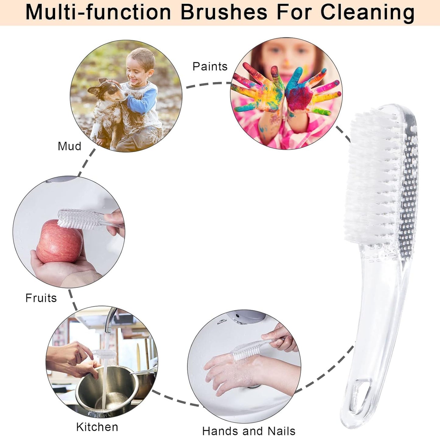 4 Pcs Handle Grip Nail Brushes for Cleaning, Long Handle Fingernail Cleaner, Hand Nail Toes Cleaning and Scrubbing Brushes, Pedicure Nail Scrubber Non-Slip for Men and Women, Clear