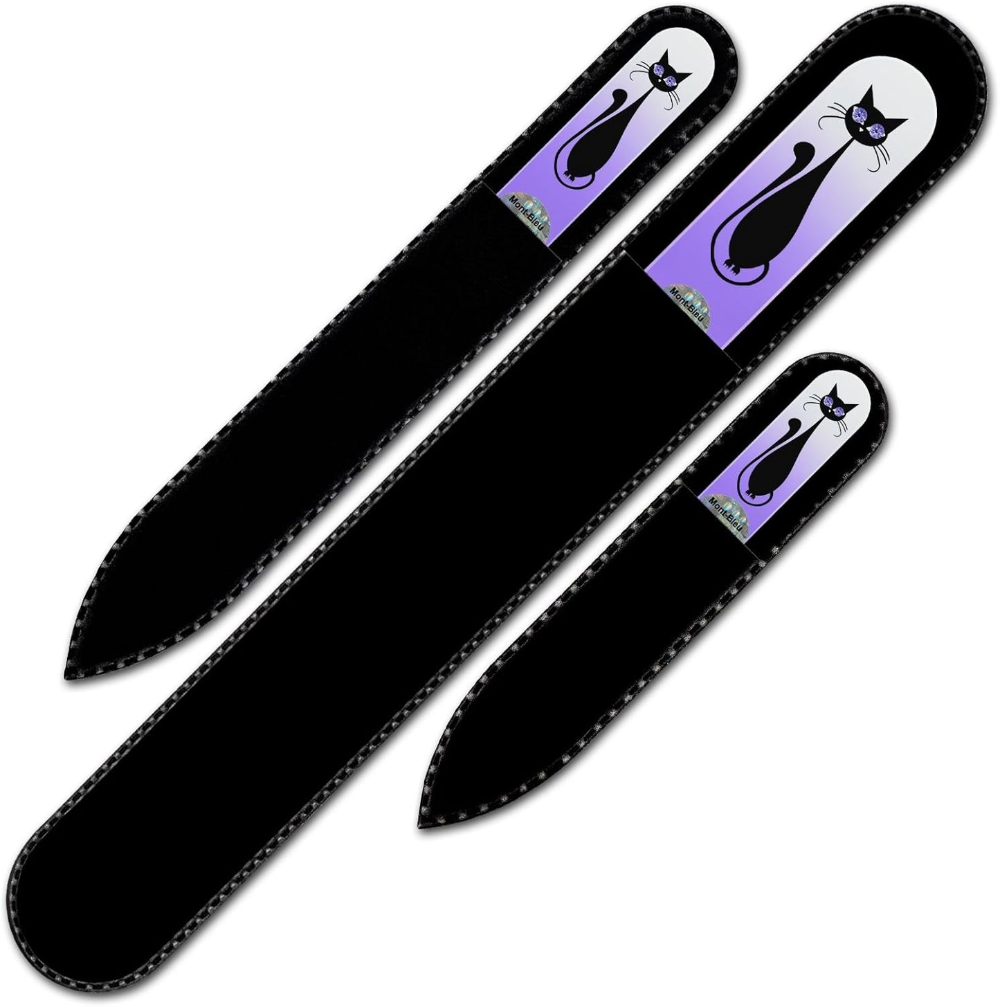 Mont Bleu Set of 3 Cats Crystal Nail Files hand decorated with crystals - Handmade - Czech Tempered Glass