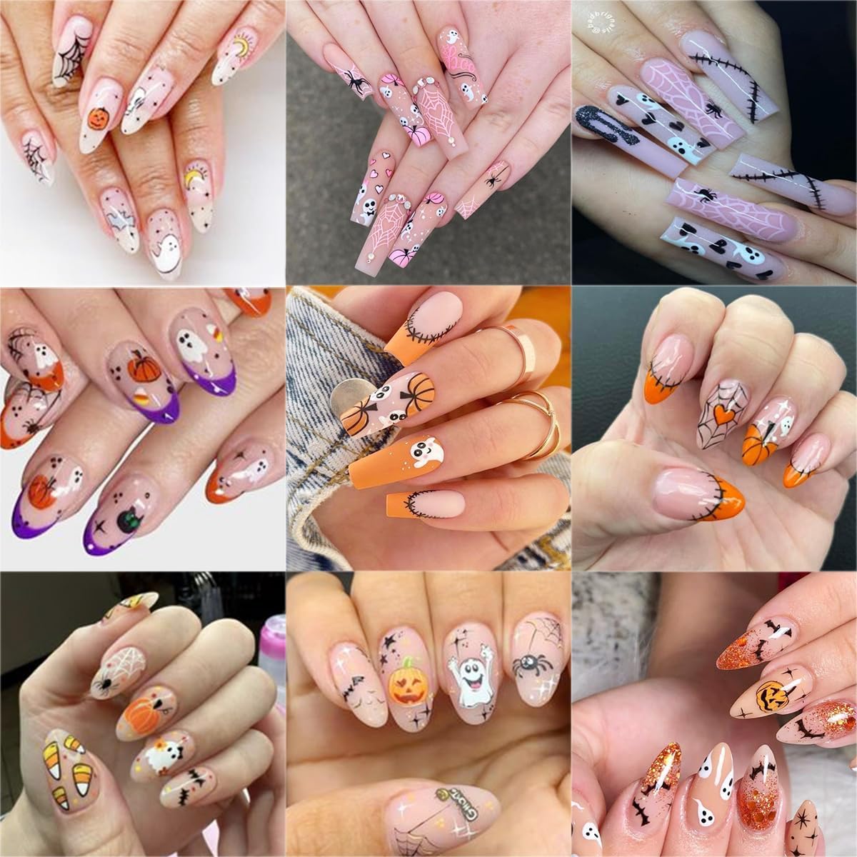 6 Sheets Halloween Nail Art Stickers 3D Cute Ghost Nail Decals Pumpkin Skull Cat Spooky Spider Web Bat Self-Adhesive Design Gothic Nail Stickers Nail Art Supplies for Women Acrylic Nails Decorations