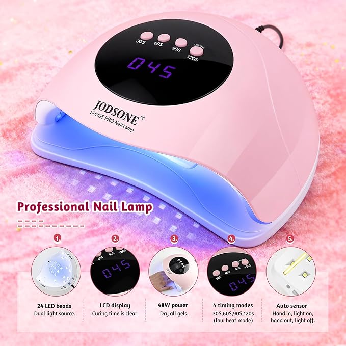 JODSONE 9 Colors Gradient Patting Gel Nail Polish Kit with U V Nail Lamp with 50 PCS Nail Sponges and Grabbing Pen