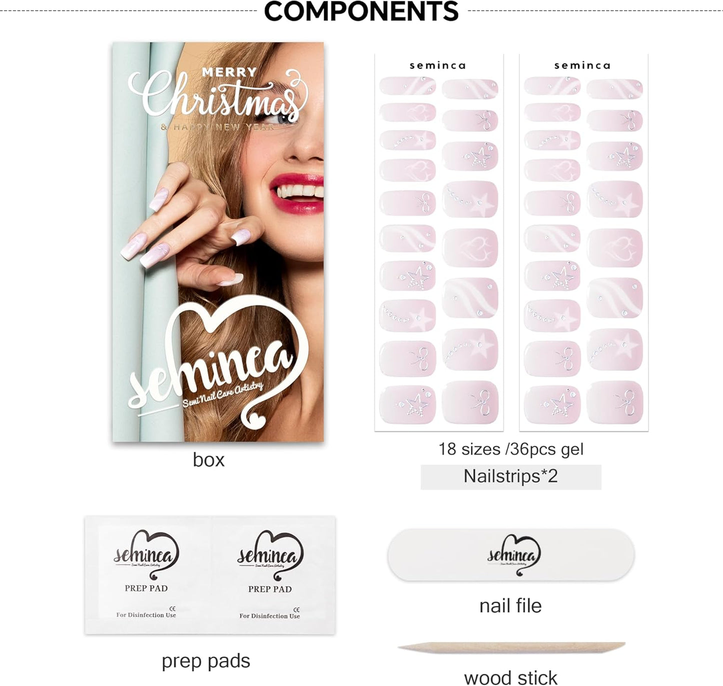 Semi Cured Gel Nail Strips-Festive Gel Nail Strips Christmas(Pearl Pink Gradient)