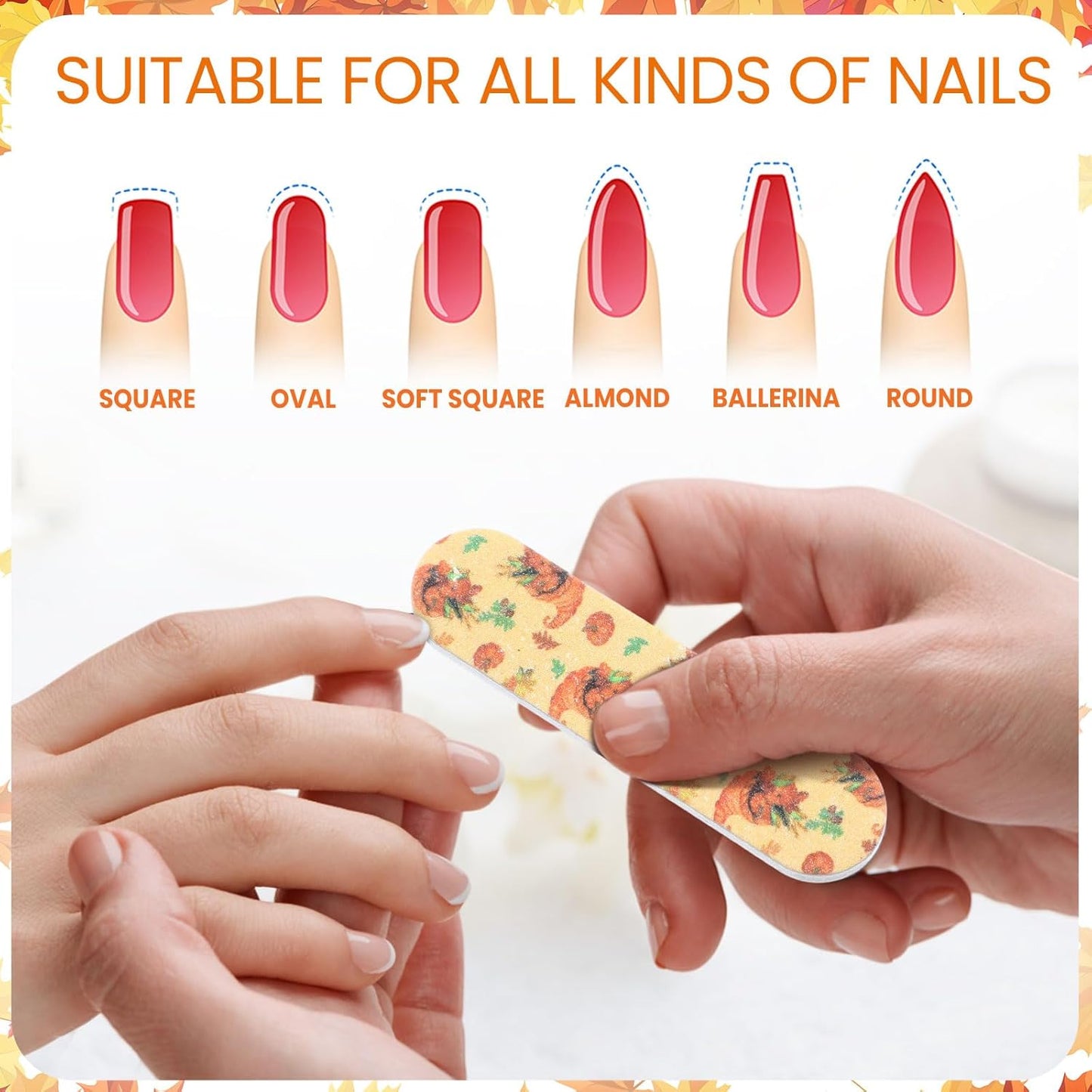 Lasnten 200 Pcs Thanksgiving Mini Nail Files Thanksgiving Gifts for Women Autumn Pumpkin Double Sided Emery Board Nail File Bulk Fall Harvest Pumpkin Manicure Tools for Party Favor Goodie Bag Filling