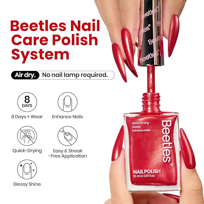 Beetles Red Nail Polish 15ML Quick Dry Glitter Fingernail Polish 4th of July DIY Salon Christmas for Women