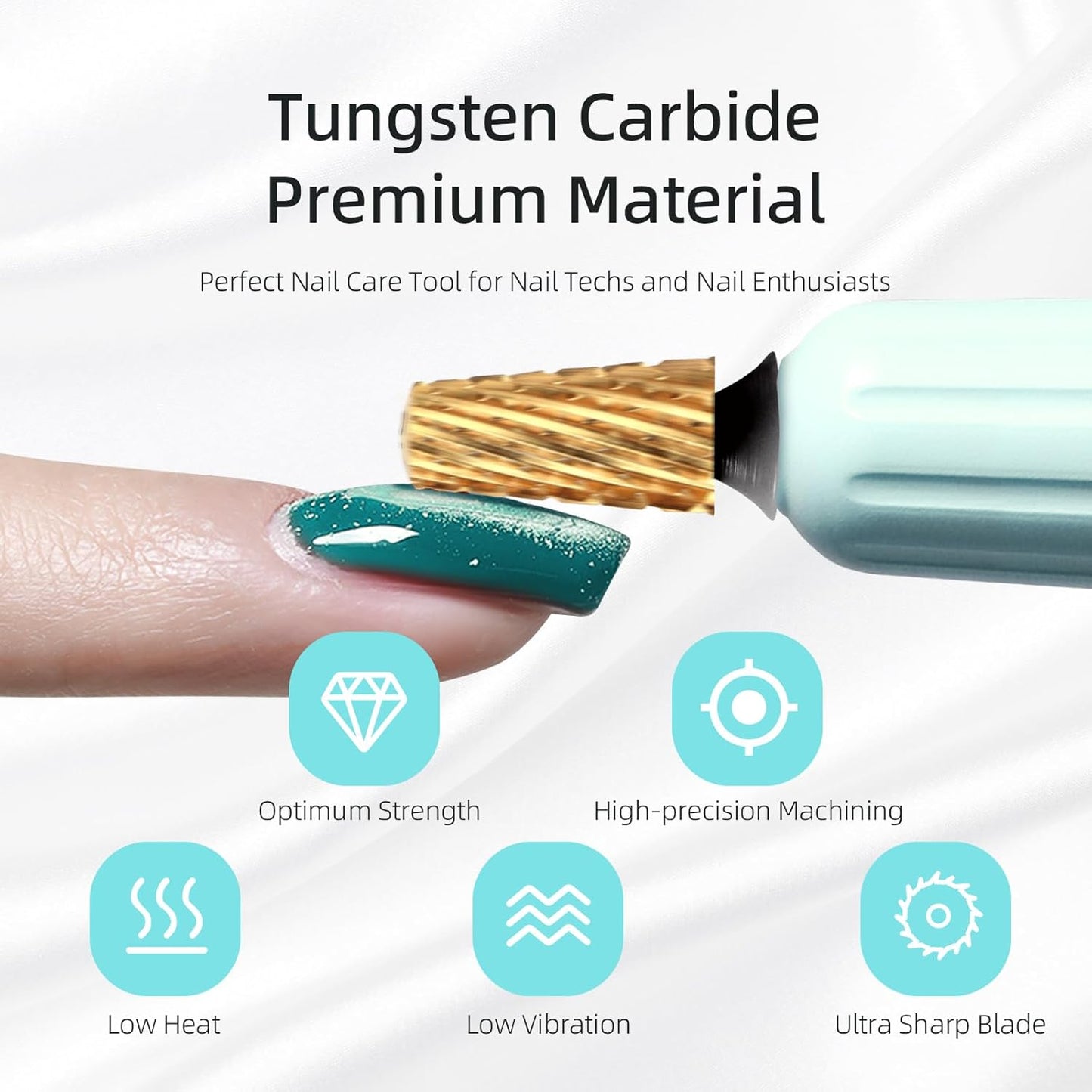Safety Carbide Tapered Nail Drill Bits,Titanium Coating Round Top 3/32 Manicure Bit, Two-way Rotate for Both Hand, Nails Accessories Thick Gel Remover Tool (XC, titanium)