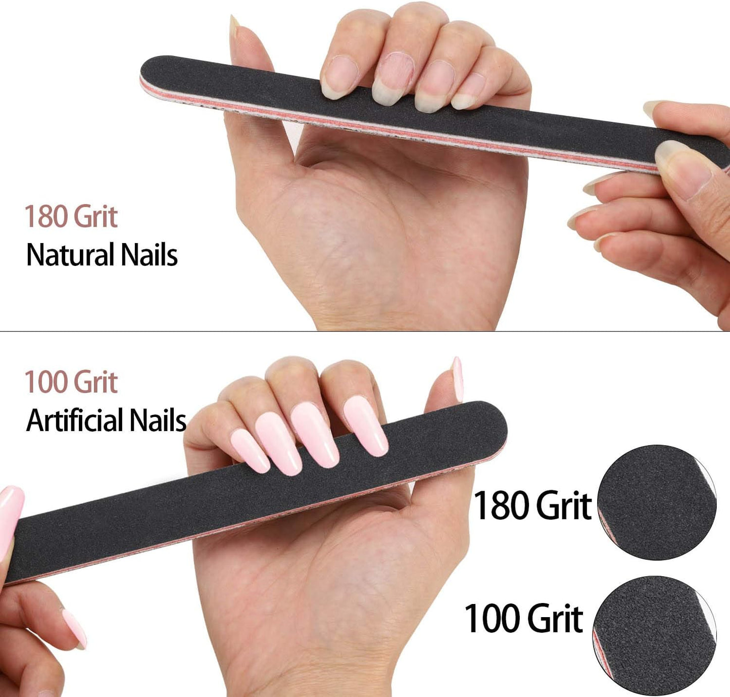 100 Pcs Orange Sticks for Nails Double Sided Multi Functional Wooden Cuticle Pusher Stick, 6 Pcs 100/180 Grit Nail Files and 6 Pcs Buffer Block