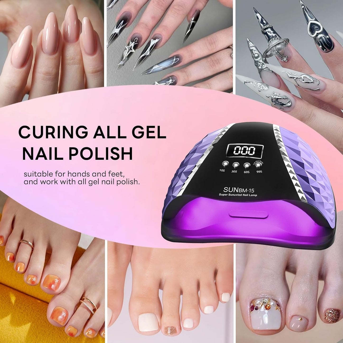 LED UV Nail Lamp, 280W Gel Nail Polish, Dryer, Professional Nail Lamp, UV Light for Nails with 66 Beads, Auto Sensor LED Gel Nail Lamp, 4 Timer Settings