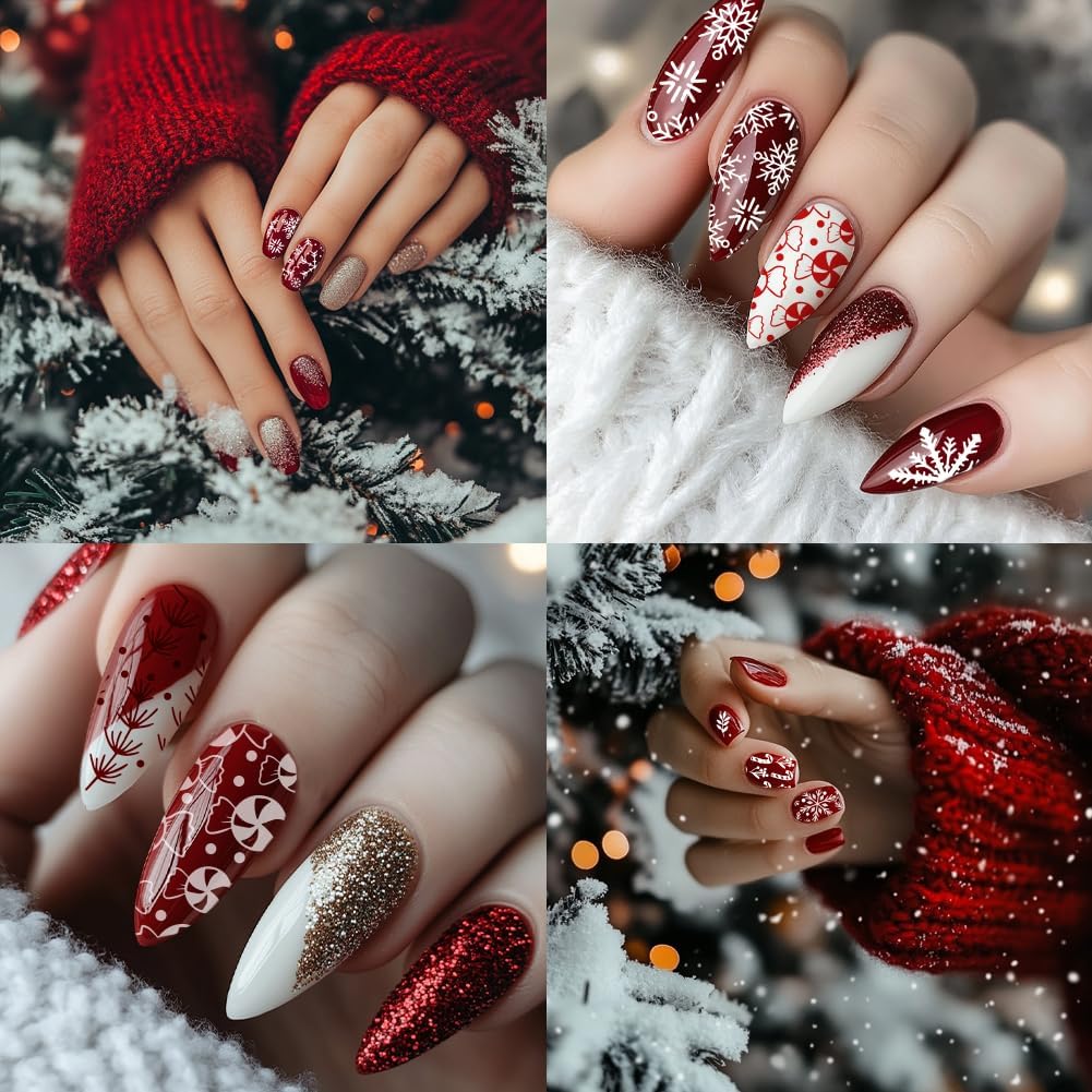 PH PandaHall 5pcs Christmas Nail Stamping Plate 128 Pattern Reindeer Snowman Snowflake Bell Nail Stencils Nail Art Stamping Plate Stainless Steel Print Nail Stencil for Nail Art Design Manicure Salon