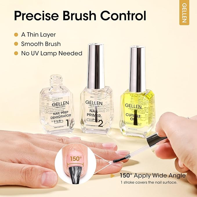 Gellen Nail Dehydrator, Primer, and Cuticle Oil 18ML - Hema-Free Acid-Free Nail Prep Base Varnish Manicure Bonder Liquid for Gel Polish Acrylic Salon Essential Gift