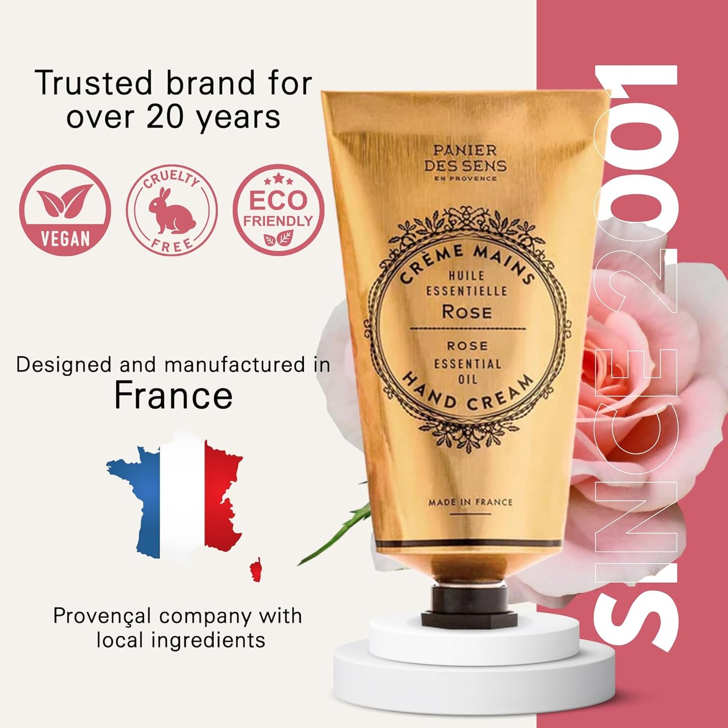 Panier des Sens Rose Hand Cream - Nourishing Shea Butter Hand Cream for Dry Cracked Hands 97% Natural Ingredients - Dermatologically Tested Hand Lotion for Woman Made in France, 2.5 fl oz
