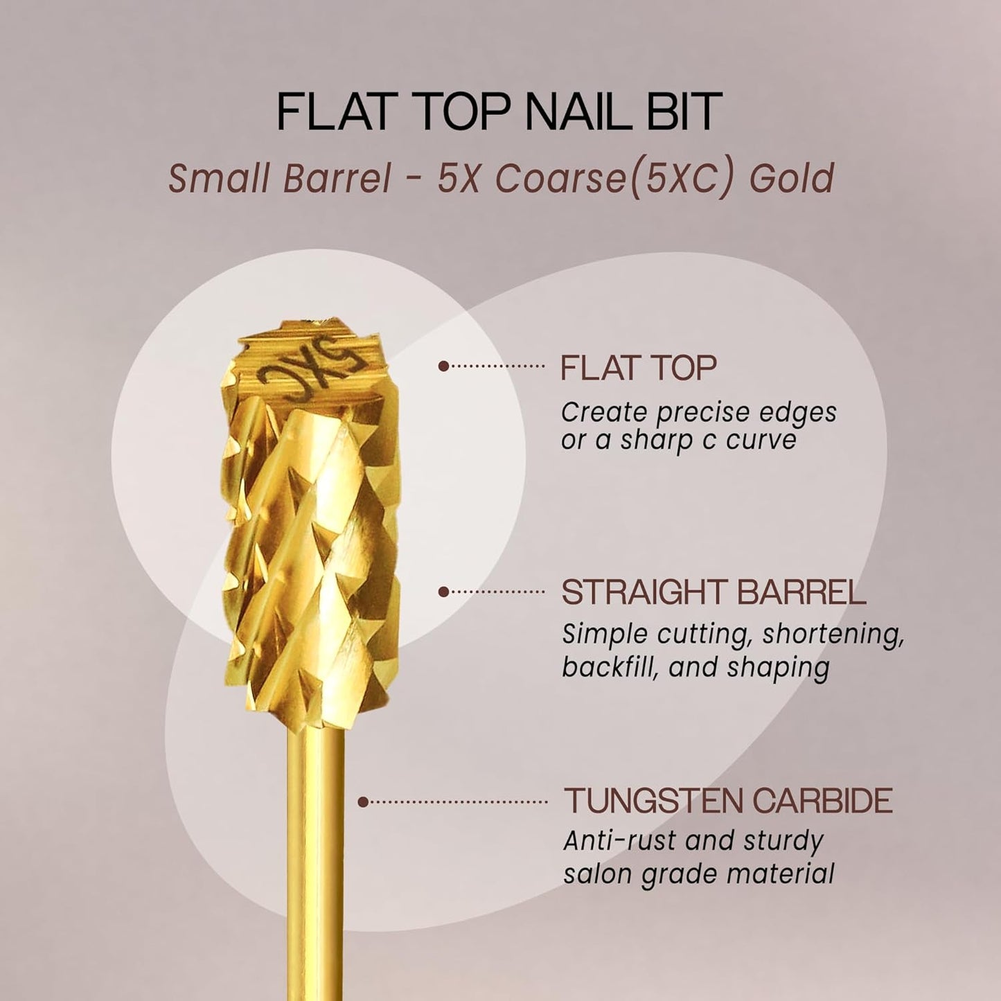 USA PANA Professional 3/32" Shank Size - Flat Top Small Barrel Carbide Bit - 5X Coarse Grit to Extra Fine Grit - Gold, Silver, DLC Black - Nail Drill Bit for Dremel Machine (5X Coarse, Gold)