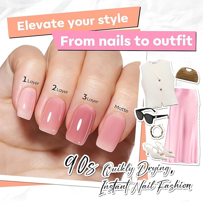 modelones Jelly Nail Polish, Summer 6 Colors Sheer Nude Pink Milky White Neutral Nude Nail polish Set Long Lasting Quick Dry Transparent Manicure DIY Nail Art Salon Home Gift for Women Girl