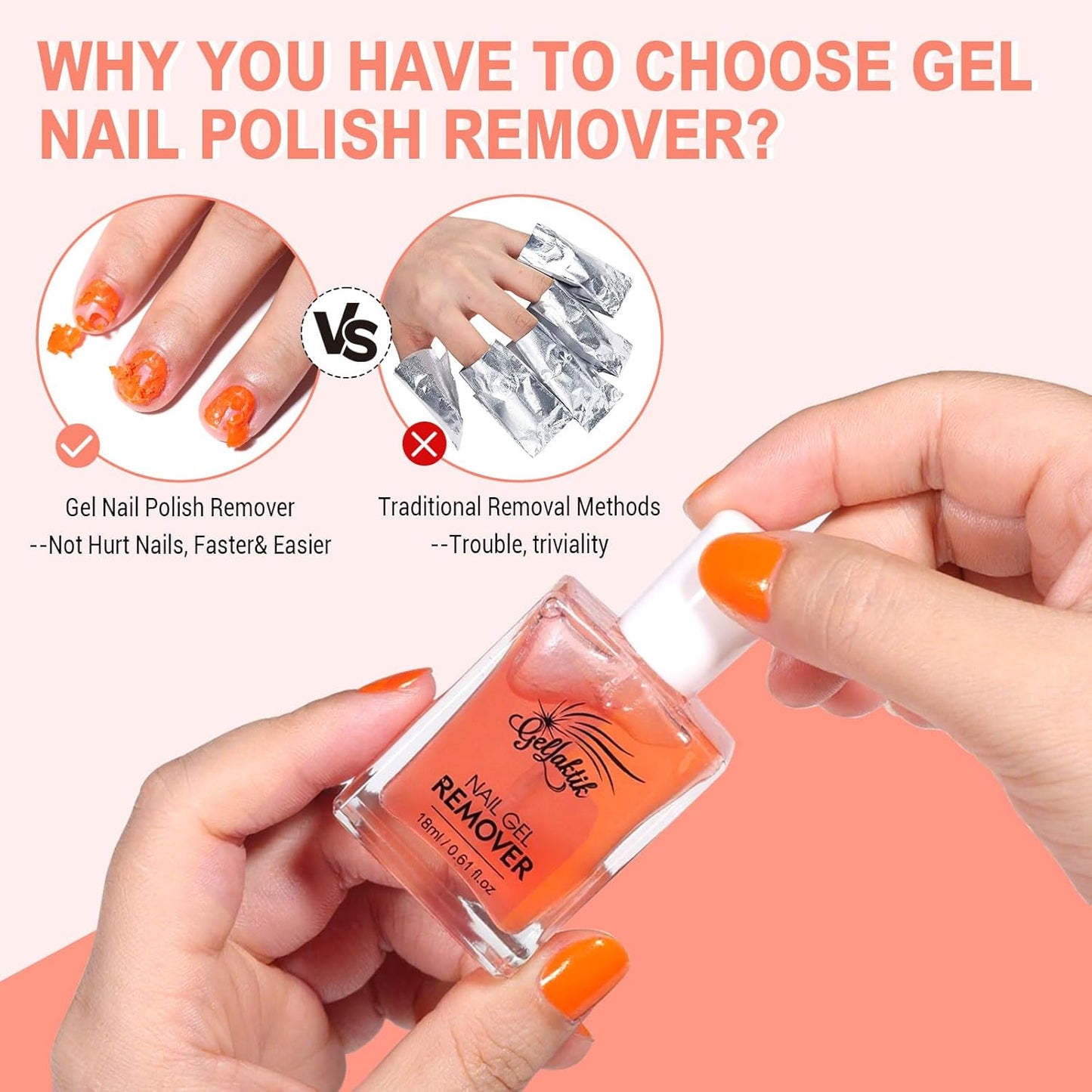 Gel Nail Polish Remover, Professional Quick Easy Remove Gel Polish for Nails, No Need Soaking or Wrapping, 15ml 3-5 Minutes (Rose)