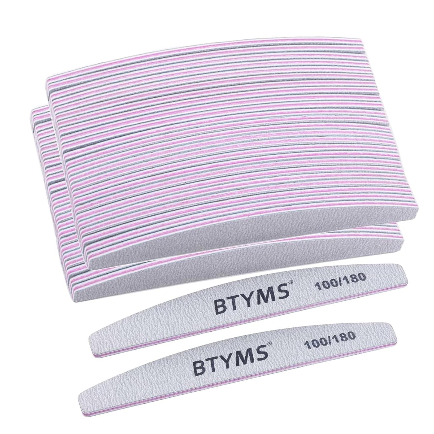 BTYMS 50 Pcs 100/180 Grit Nail Files - Double Sided Emery Boards for Acrylic, Gel & Natural Nails