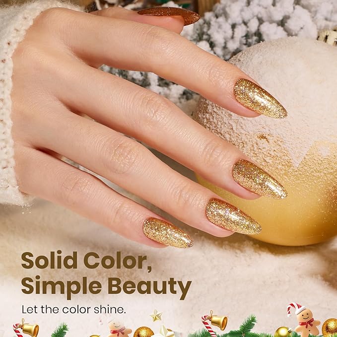 Beetles Gold Gel Nail Polish – Starlit Gold Sparkling Glitter Reflective Purple Gel Polish 15ml UV/LED Soak Off Long Lasting Christmas Nail Art Home DIY Salon