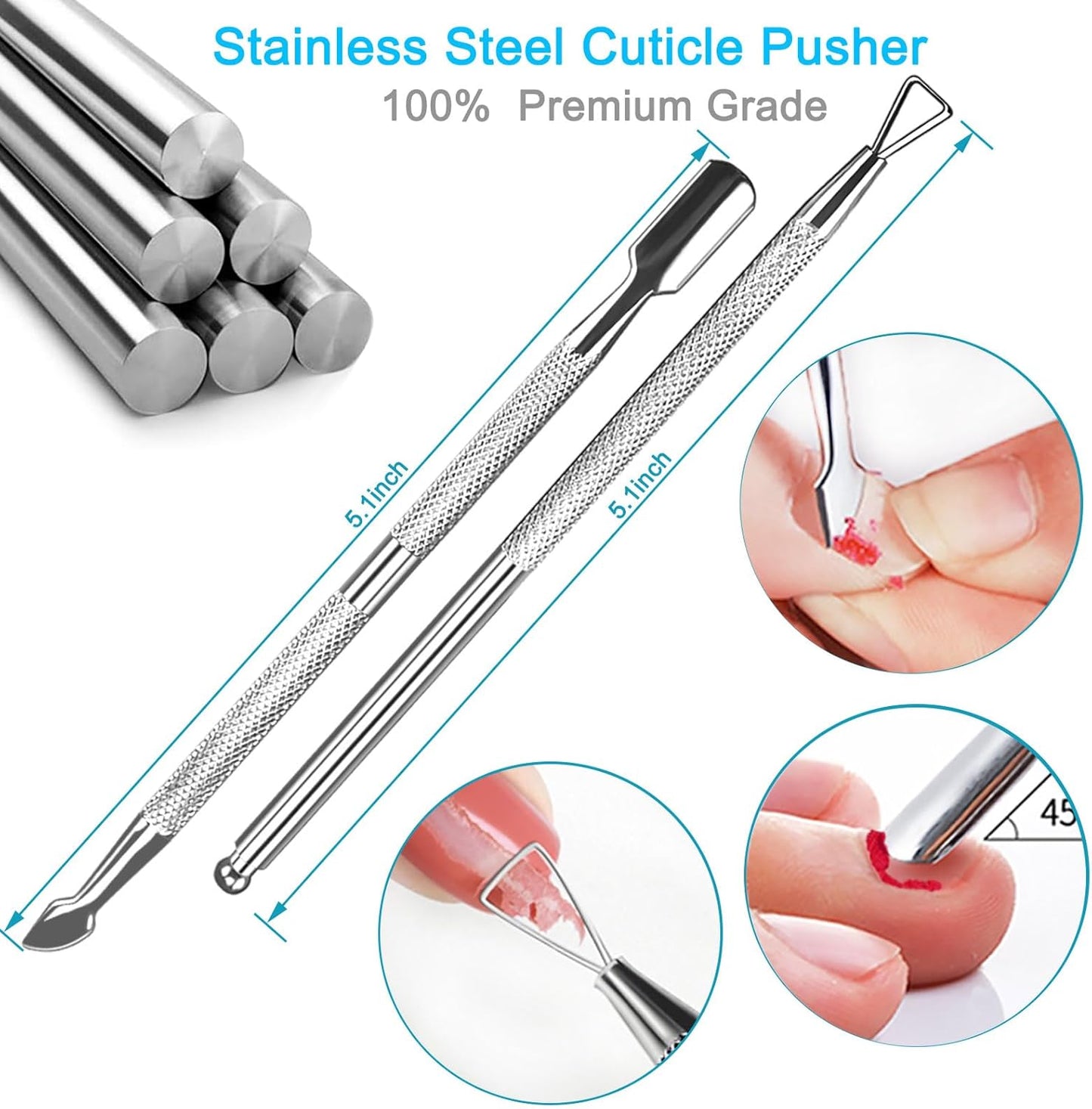 Cuticle Trimmer with Cuticle Pusher Set, 9PCS Professional Cuticle Nippers & Premium Stainless Steel Durable Cuticle Remover Tool Manicure Kit for Fingernails and Toenails