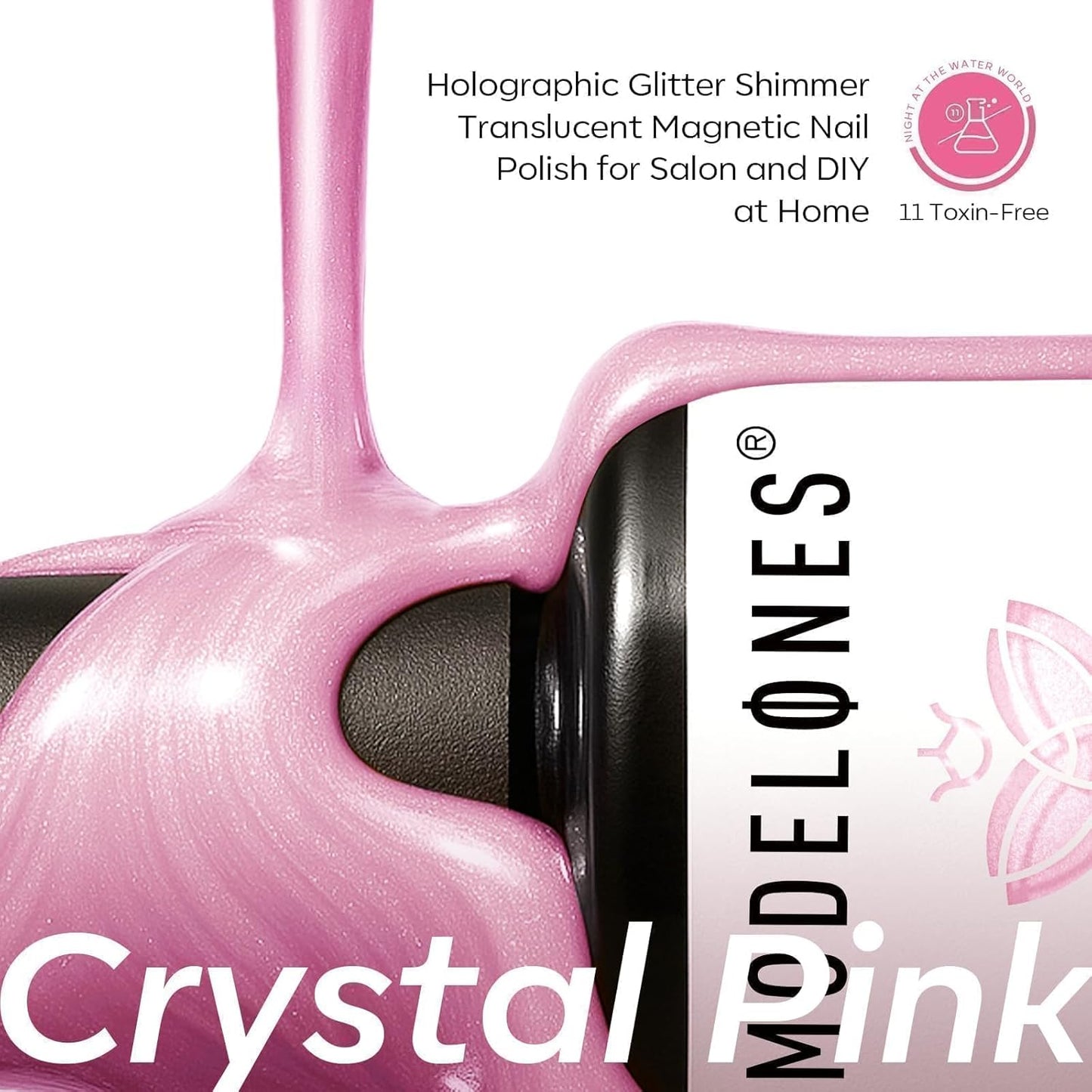 modelones Pink Cat Eye Gel Polish, 15 ML Glitter Holographic Jelly Glass Cat Eye Summer Light Rose Funny Bunny Color Shimmer Reflective Translucent U v Gel Magnetic Nail Polish Top Coat for Women Girl