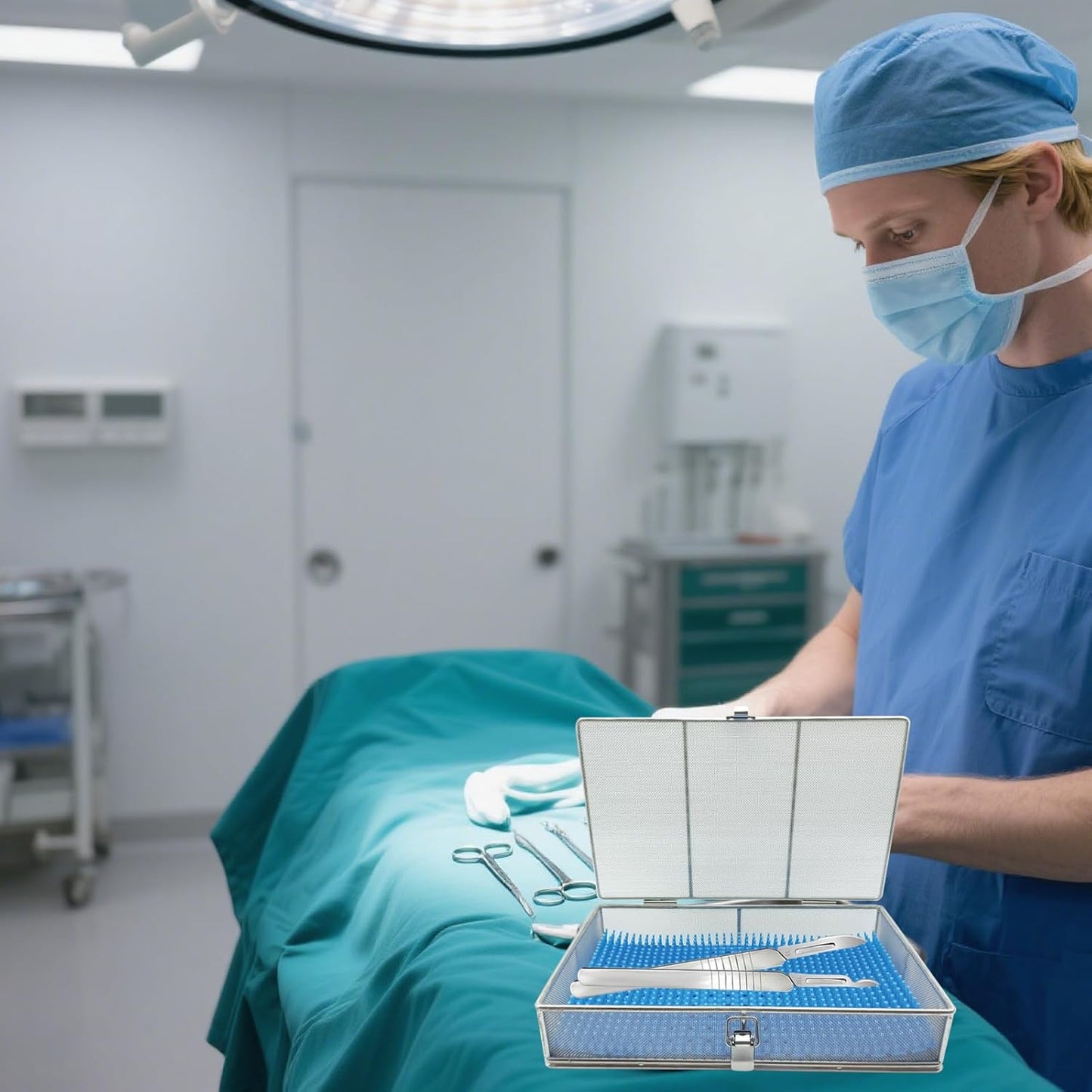 Sterilization Tray with Lid & Silicone Mat – 9.84"x5.9"x2" (25x15x5cm), 304 Stainless Steel Instrument Tray – Perforated Mesh Instrument Basket for Medical, Surgical, Dental Clinics, Hospitals & Labs