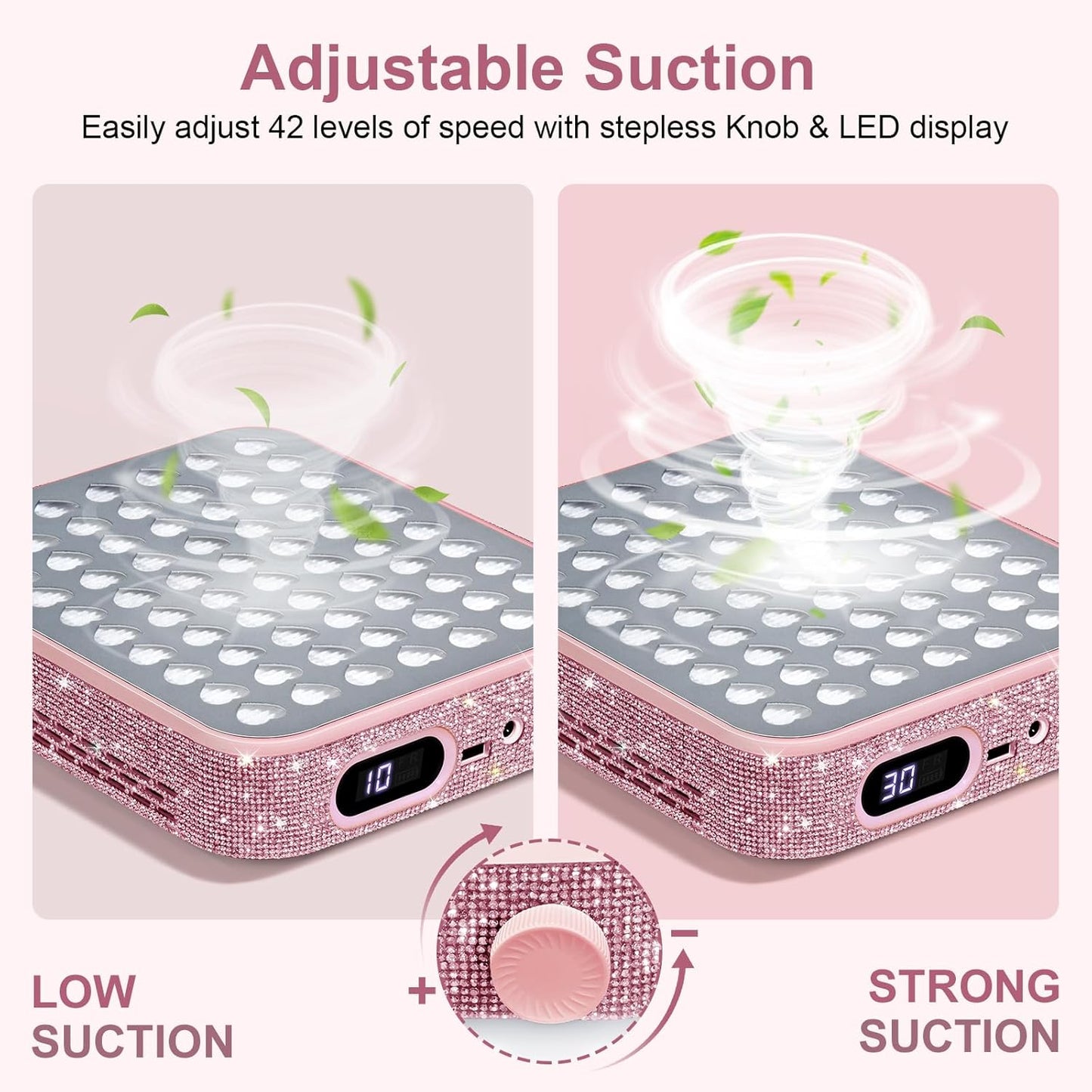 Nail Dust Collector with 2 Reusable Filters,Nail Vacuum Dust Collector Quiet for Nail Tech Art, Powerful Nail Fan and Duster Collector,Nail Vacuum Cleaner for Salon and Home(Pink Diamond)