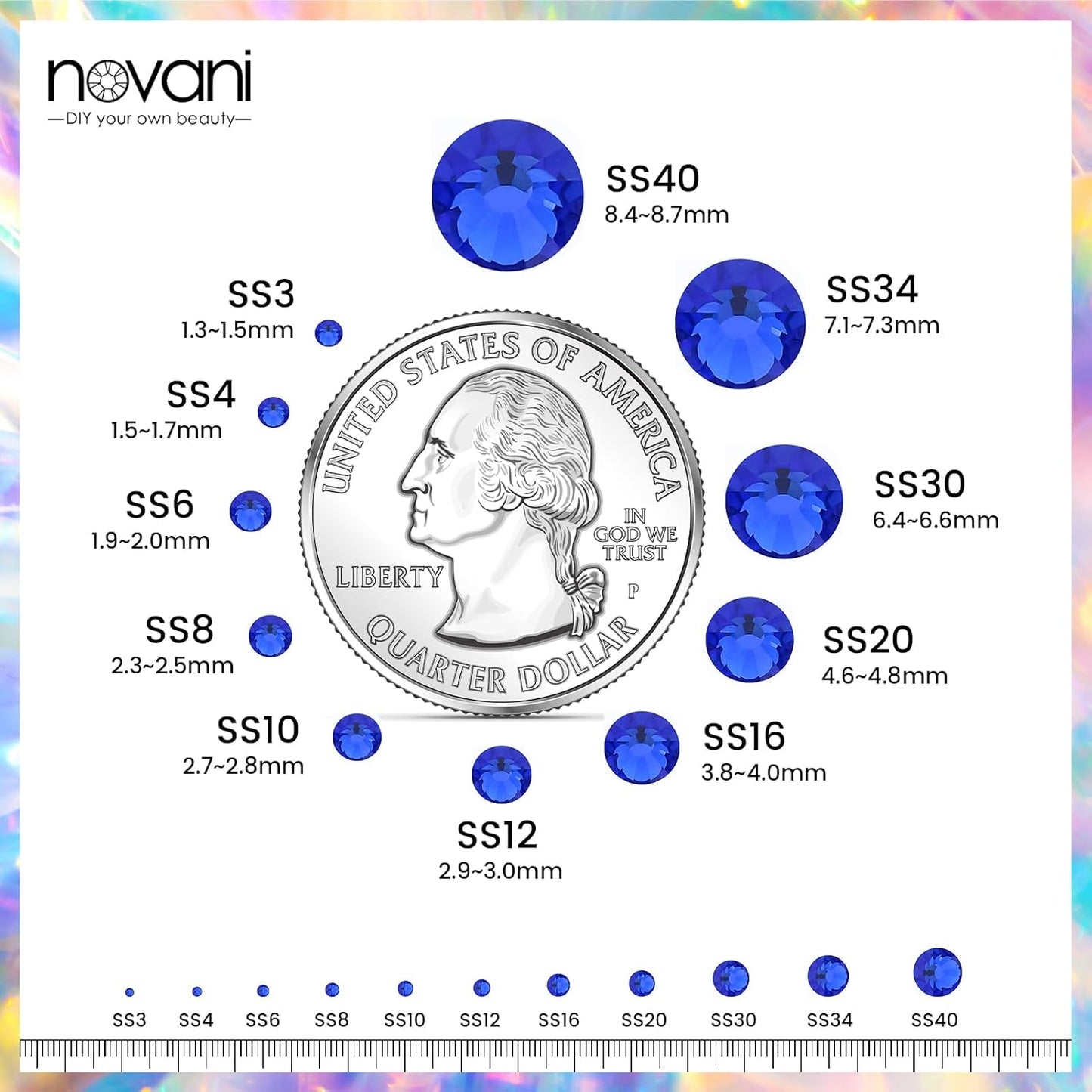 Novani Royal Blue Rhinestones, Flatback Loose Gemstones 1440pcs Glass Crystal Bulk for Clothes Shoes Crafts Makeup Nail Art and DIY Decorations(SS12, Sapphire)