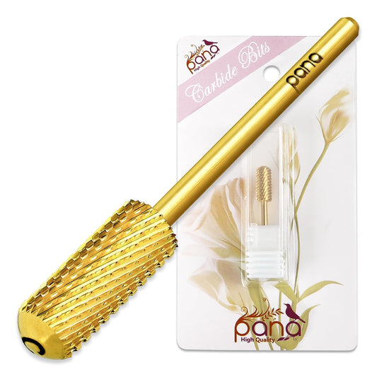 PANA 3/32" Small Smooth Round Top Safety Carbide Nail Drill Bit for Gel Polish & Acrylic Removal Nail Salon Manicure Pedicure Electric File Tools (Small Barrel - Gold, Coarse)