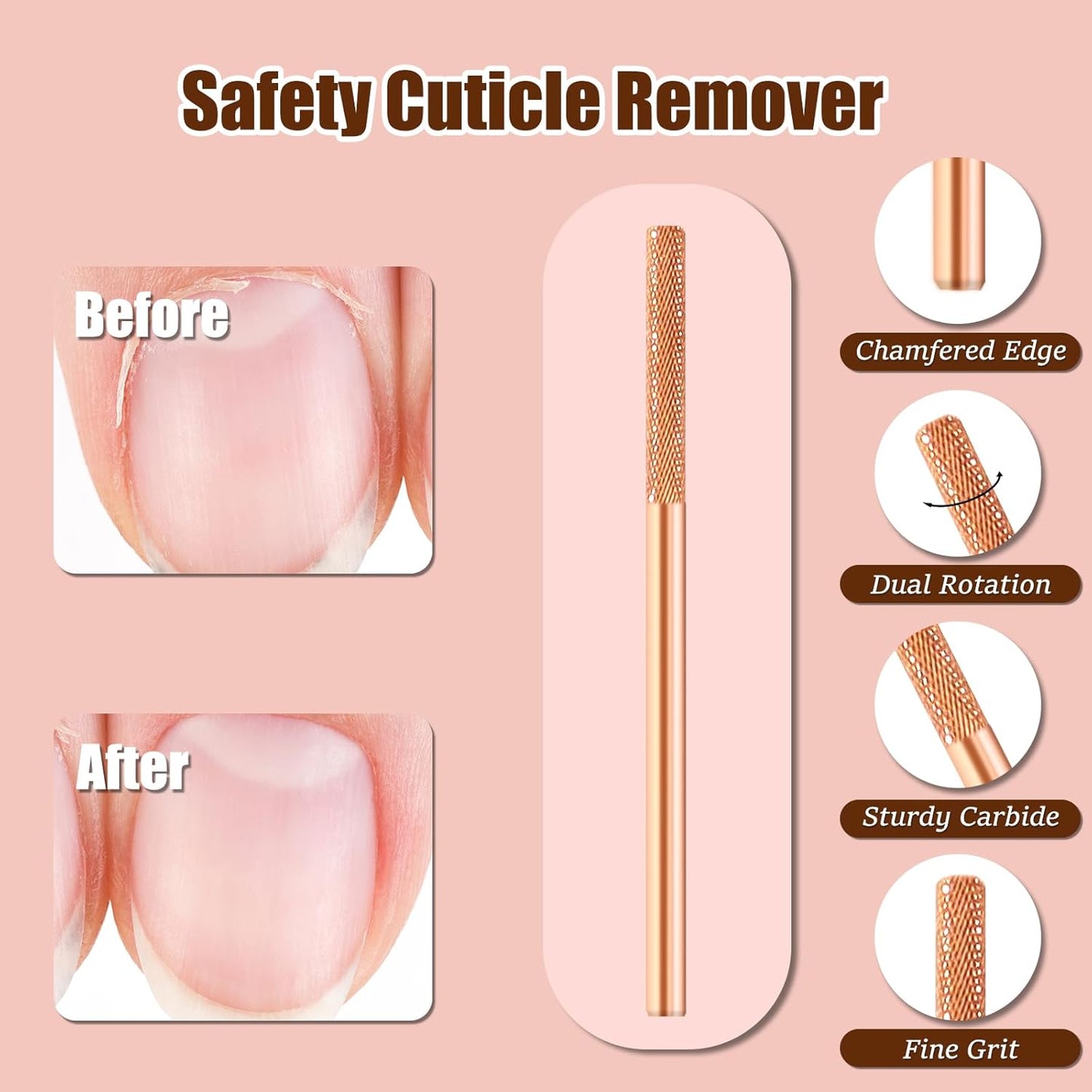 Nail Drill Bit 3/32'', Safety Carbide Cuticle Remover Drill Bit, 5X Coarse Grit to Extra Fine Grit, Electric Drill Bit for Nature Nail Bed File Cuticle Dead Skin Cleaning Nail Prepare (Rose Gold, 5XF)
