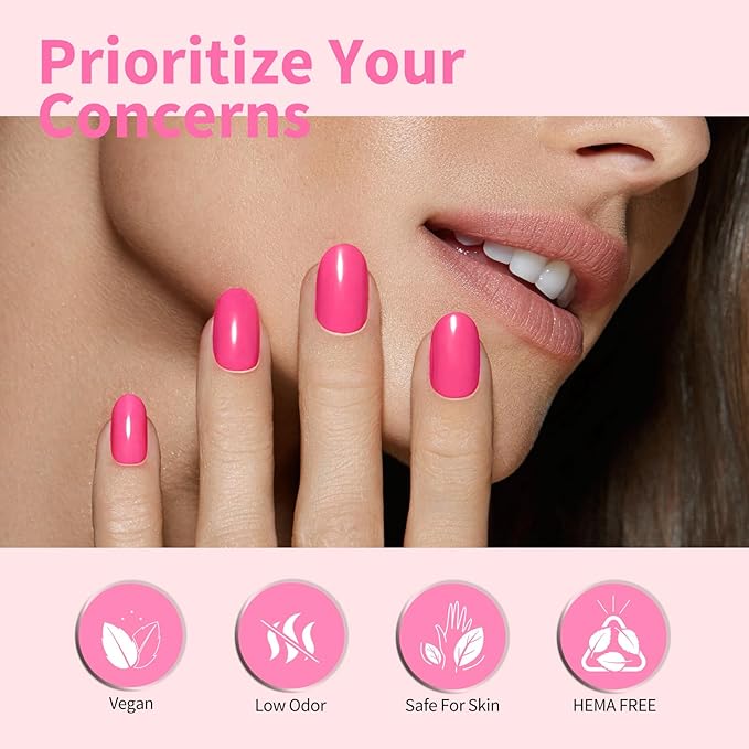 CANNI Pink Gel Nail Polish, 1Pcs Hot Pink Gel Polish Pastel Neon Bright Pink Purple Color High Gloss Soak Off U V Nail Manicure Salon DIY