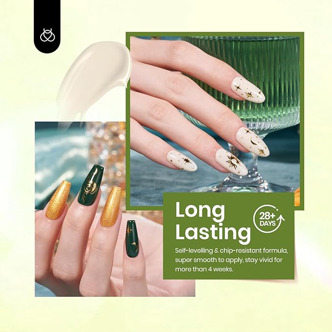 Beetles Gel Polish 6 Colors Dark Green White Black Golden Gel Nail Polish Design with Snake Sticker Soak Off UV LED Gel Nail Kit Manicure DIY Home Gift for Women Viper's Kiss