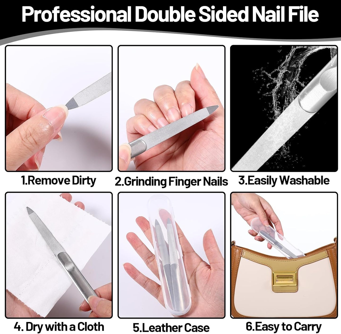 Stainless Steel Diamond Nail File,Double Sided Metal Fingernail Files for Women for Natural Nails Manicure Pedicure
