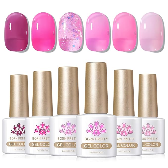 Born Pretty Jelly Pink Gel Nail Polish Halloween Milky Hot Pink Ghost Translucent Gel Polish Soak Off U v LED Light Cure Nail Art Kit for Salon Manicure and DIY at Home