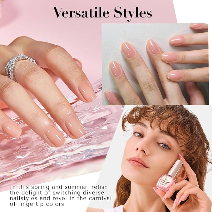 AZUREBEAUTY Nail Polish Set, 4 Colors Nude Pink Jelly Transparent Clear Milk White Quick Dry Natural Nail Lacquer Strengthening Treatment Kit with Top Coat DIY Salon at Home