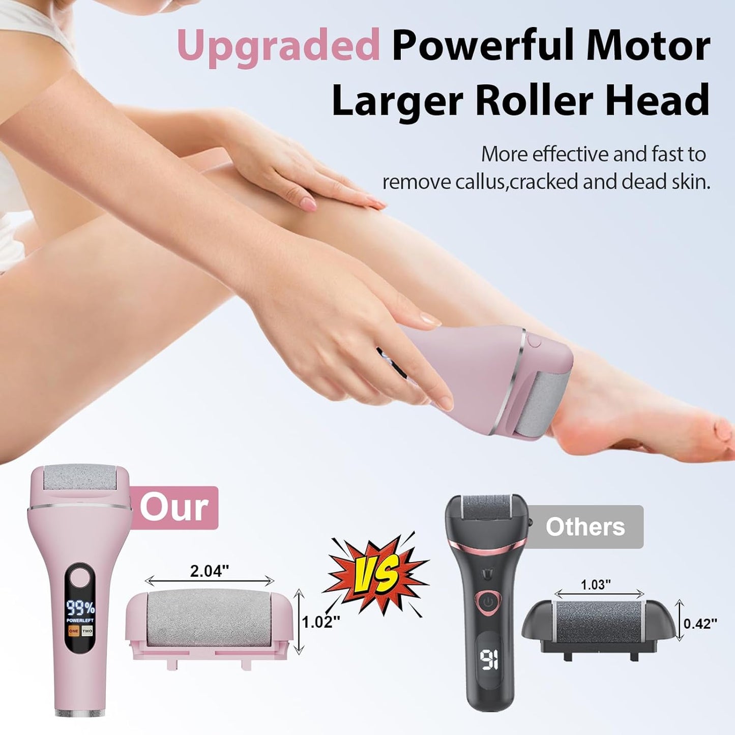 Electric Callus Remover for Feet, Rechargeable Portable Electronic Foot Callus Remover 2-in-1 Wet/Dry Foot Scrubber Electric Toot File for Hard Cracked Dry Dead Skin（Pink）