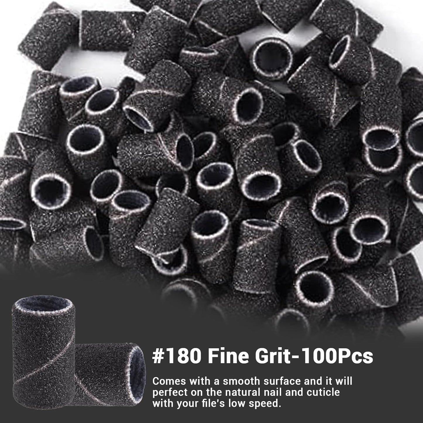 MelodySusie 100 Pcs Nail Drill Bits Sanding Bands for Nail Drill 180 Fine Grit Nail File Sanding Bands for Acrylic Nails Gel Manicures and Pedicure