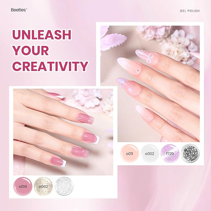 Beetles Nude Gel Polish Set, Glowy Grace 20 Colors Jelly Cat Eye Gel Nail Kit, Nude Pink Brown Purple Base Colors, Soak Off UV Glitter Fall Winter Trend Nails Charms Gift for Women