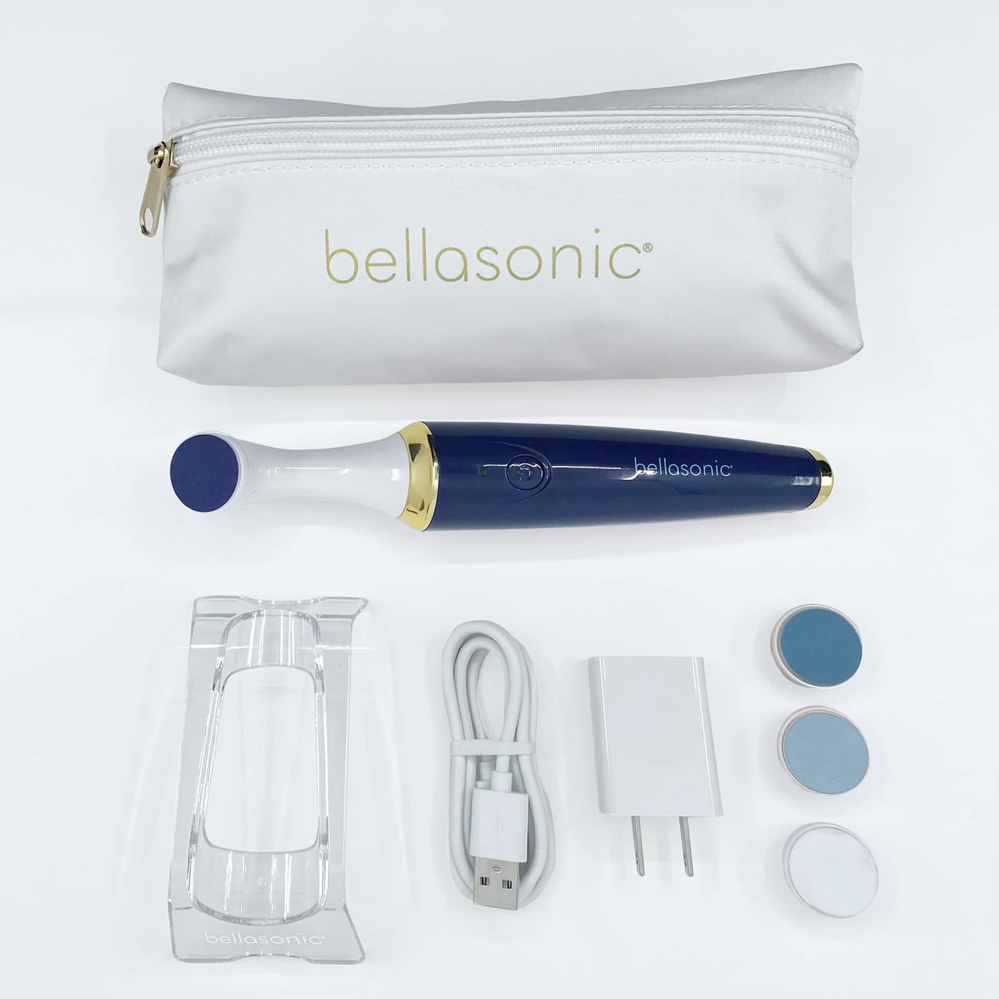 BELLASONIC 4-in-1 Rechargeable Electric Nail File Set with Travel Pouch – Unique Oscillating Head – Shape, Smooth, Buff & Shine Nails – Remove Cuticles & Calluses (Navy/Gold)