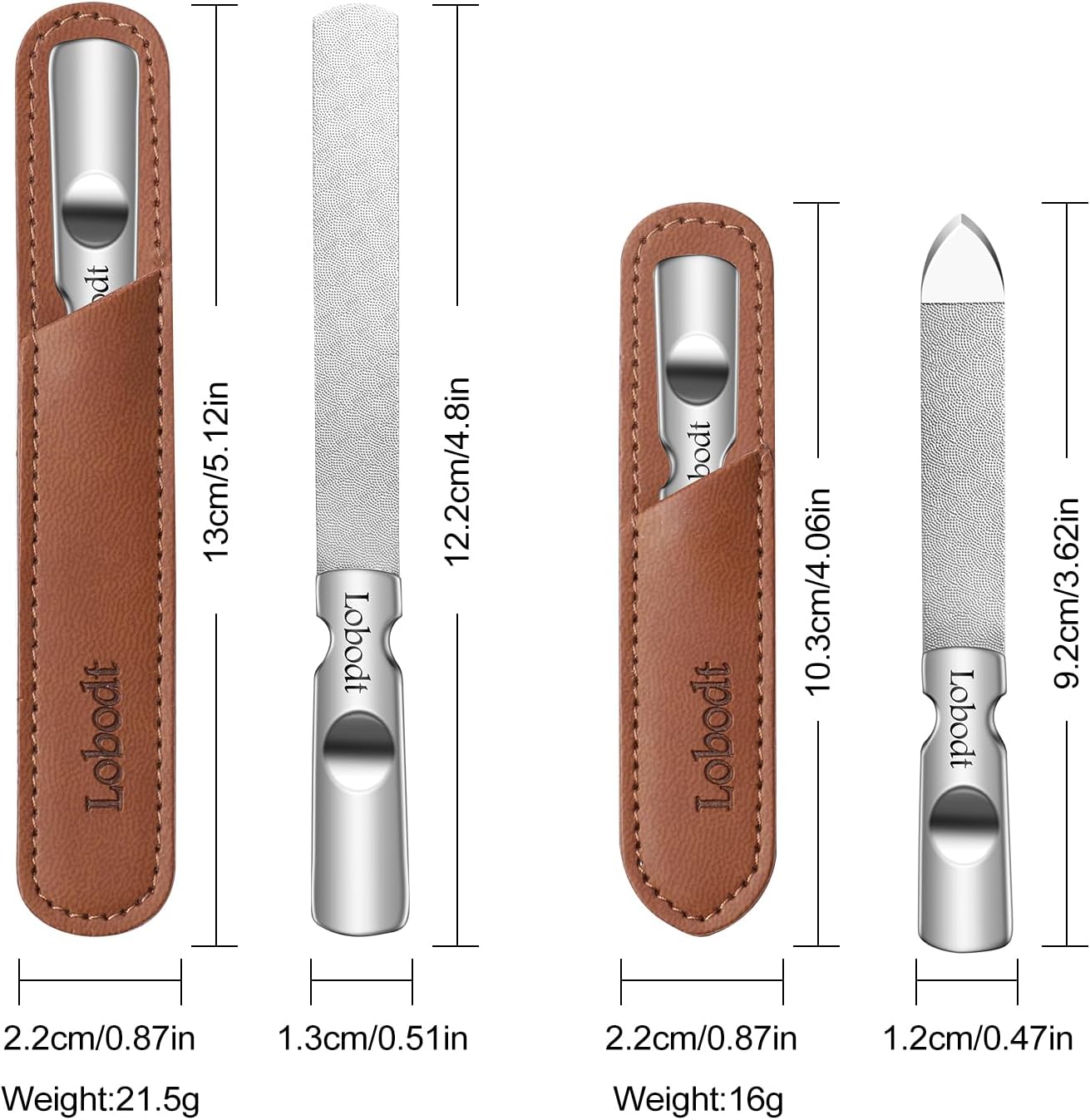 Stainless Steel Nail File with Anti-Slip Handle and Leather Case, Double Sided and Files Nails Easily for Men and Woman,Great for Home Salon or Travel Use (2 PCS Metal)