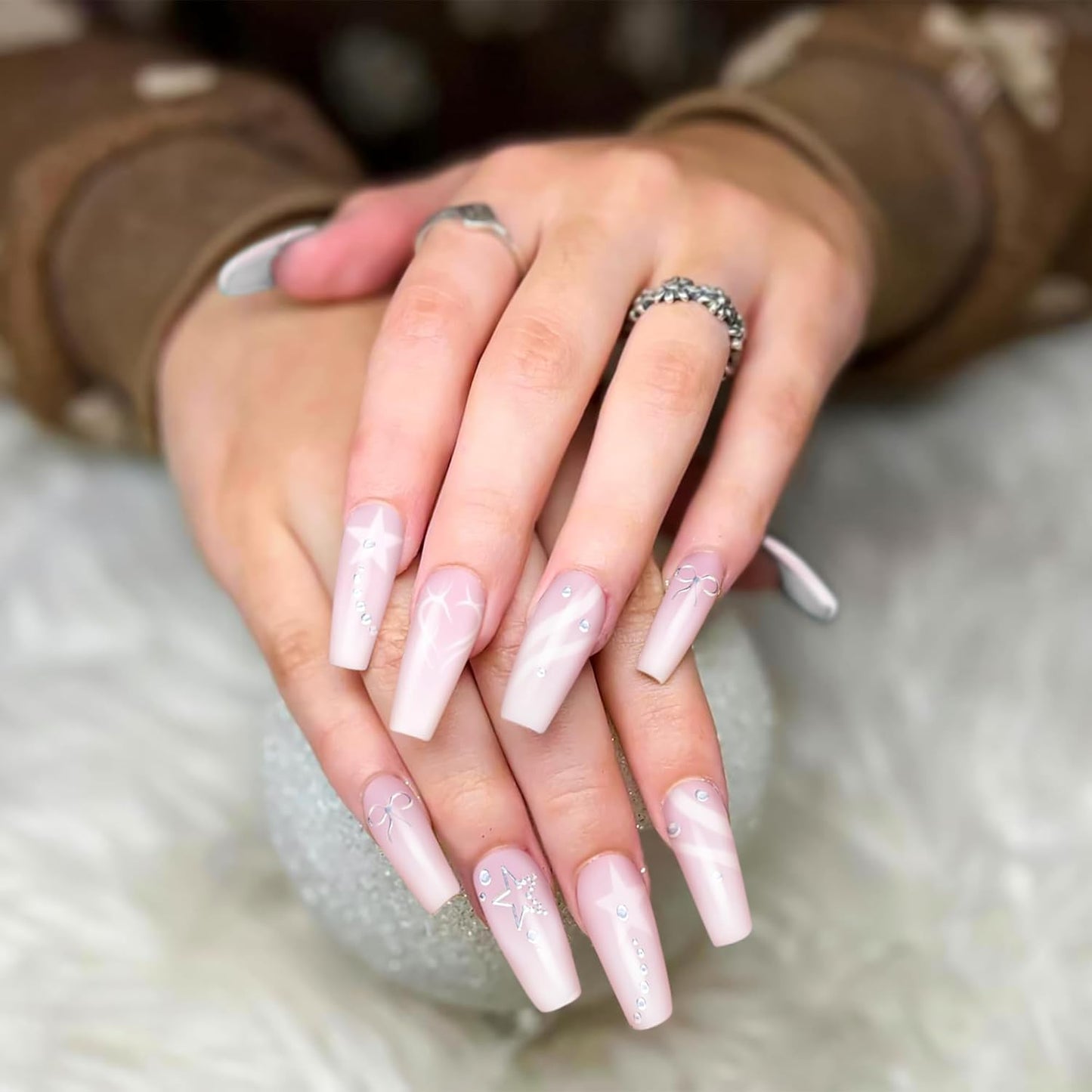 Semi Cured Gel Nail Strips-Festive Gel Nail Strips Christmas(Pearl Pink Gradient)